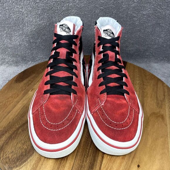 Vans Sk8-Hi Bolt Black Red Suede Canvas Skate Shoes Hi Top Sneaker Men's Size 8 - Picture 2 of 8